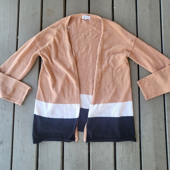 SABO Knit Lounge Set Mini Shorts Sweater Cardigan Striped Brown Black White XS - Picture 2 of 8